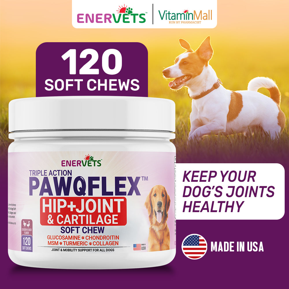 Enervets PawQFlex Dog Hip and Joint Supplement Chicken Flavoured Dog Treats -120 Soft Chews