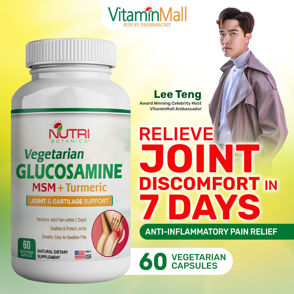 Nutri Botanics Vegetarian Glucosamine MSM Turmeric for Joint & Knee Pain Relief - 60 Capsules
