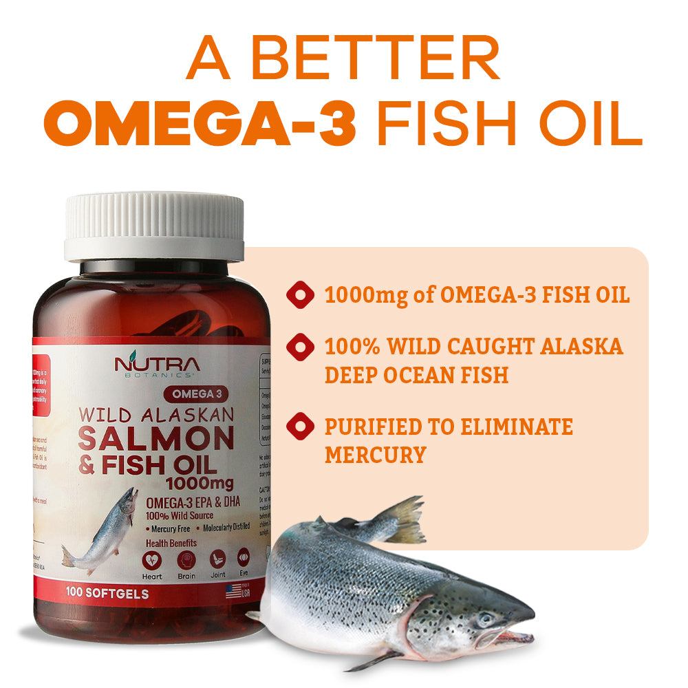 Nutra Botanics Wild Alaskan Omega 3 Salmon Fish Oil - 1000mg