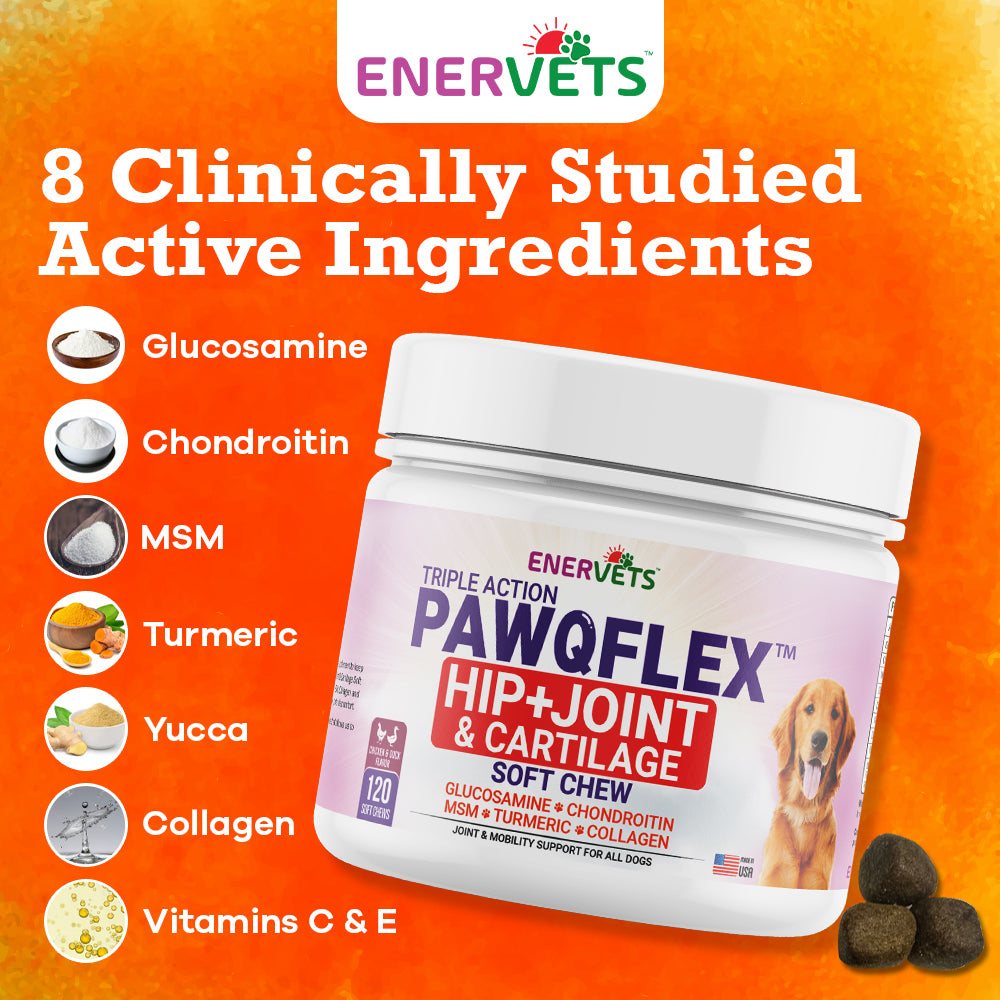 Enervets PawQFlex Dog Hip and Joint Supplement Chicken Flavoured Dog Treats -120 Soft Chews
