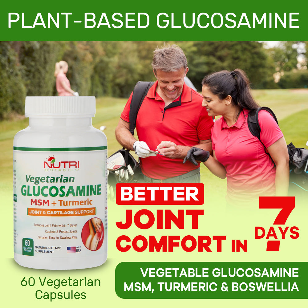 Nutri Botanics Vegetarian Glucosamine MSM Turmeric for Joint & Knee Pain Relief - 60 Capsules
