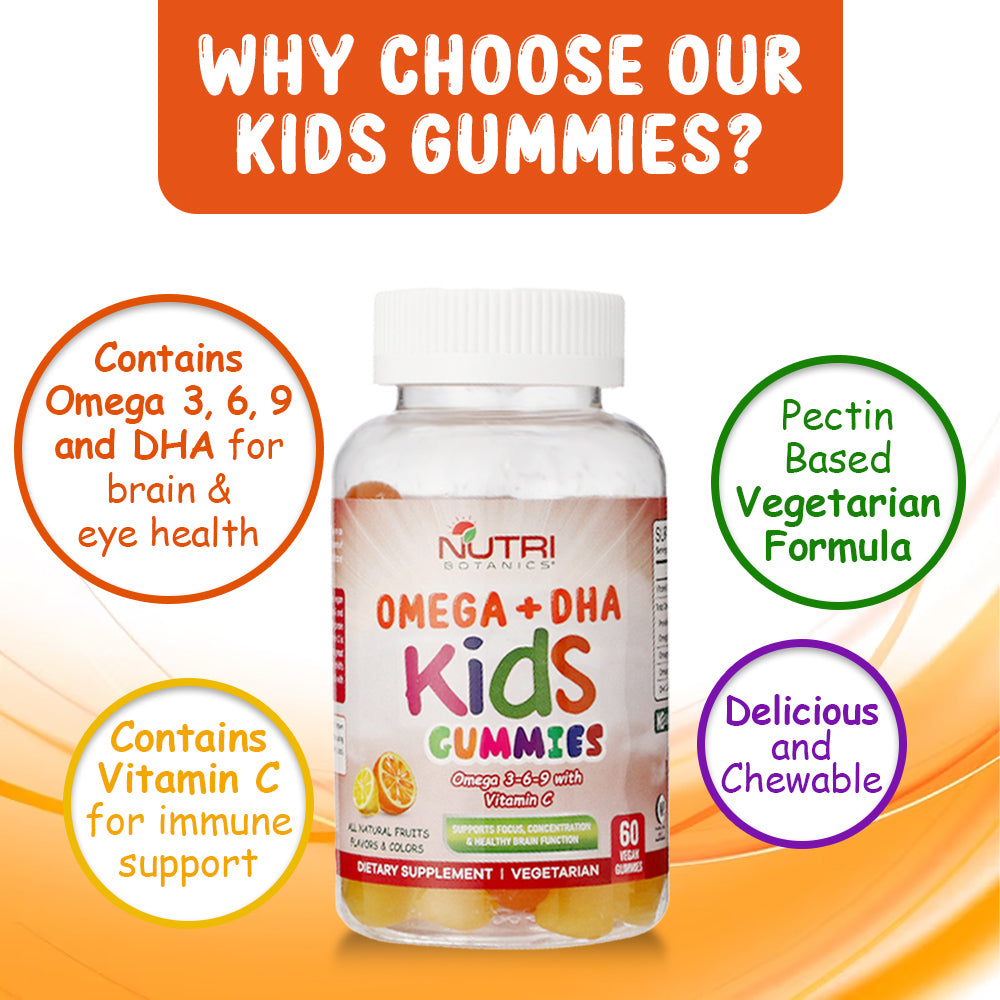 Nutri Botanics Vegetarian Kids Omega + DHA Gummies with Vitamin C – 60 Gummies