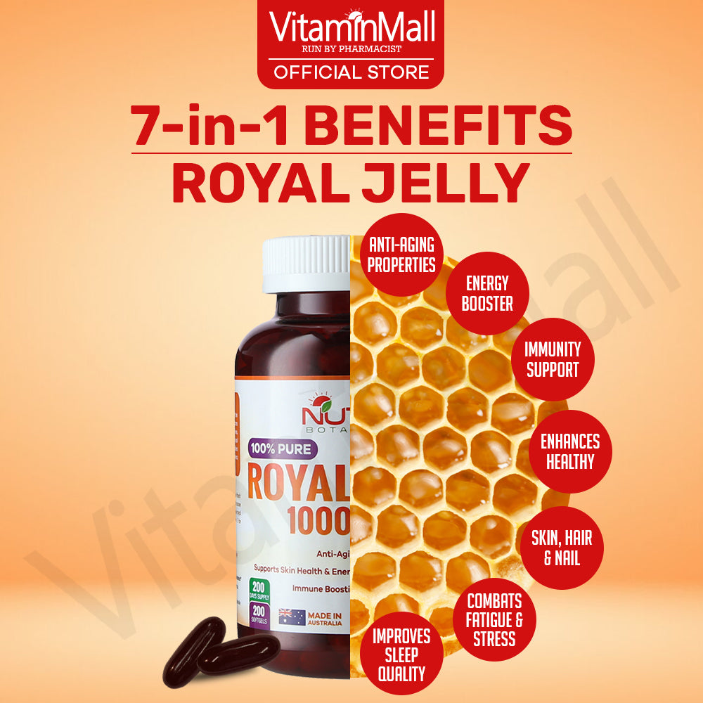 Nutri Botanics Royal Jelly 1000mg with 6% 10-HDA – 200 Softgels