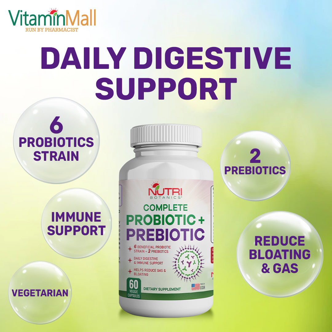 Nutri Botanics Prebiotic + Probiotic Supplement – 60 Veggie Capsules