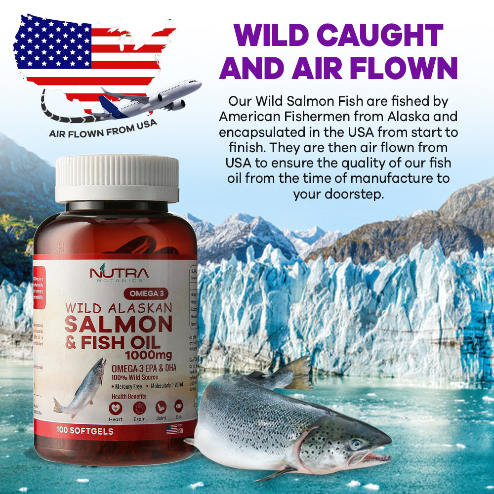 Nutra Botanics Wild Alaskan Omega 3 Salmon Fish Oil - 1000mg