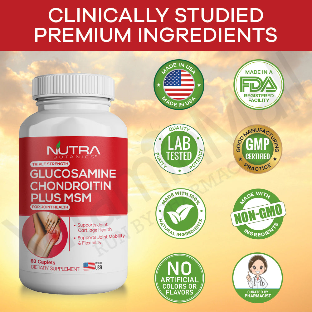 Nutra Botanics Triple Strength Glucosamine Chondroitin MSM - 60 Tablets