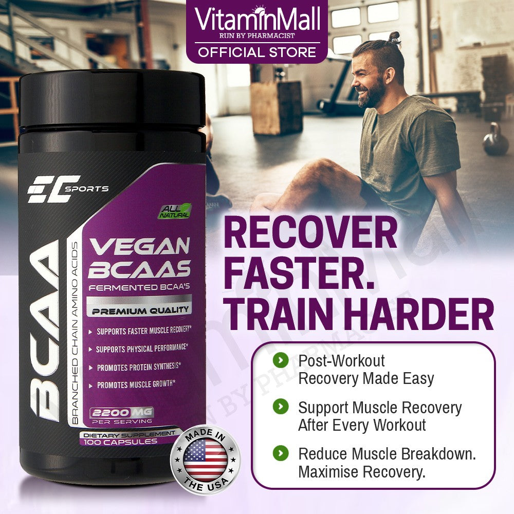 EC-Sports 100% BCAA 2:1:1 Branched Chain Amino Acid - 100 Capsules