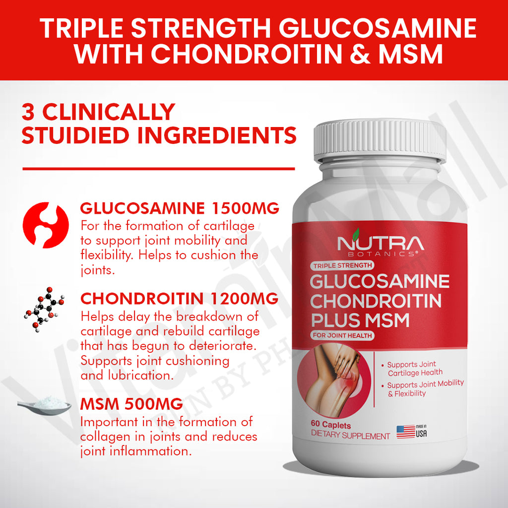 Nutra Botanics Triple Strength Glucosamine Chondroitin MSM - 60 Tablets