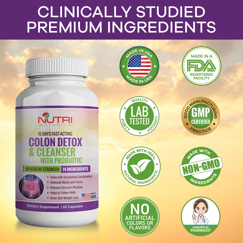 Nutri Botanics Colon Detox & Cleanser with Probiotics for Weight Loss – 60 Detox Capsules