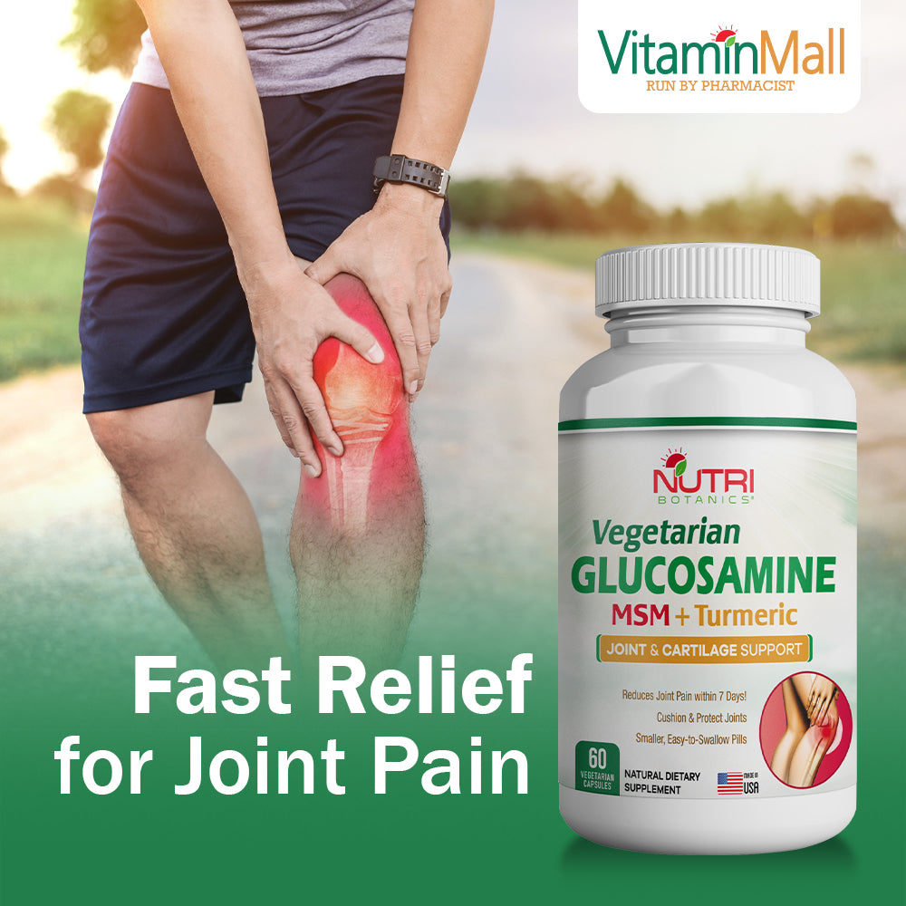 Nutri Botanics Vegetarian Glucosamine MSM Turmeric for Joint & Knee Pain Relief - 60 Capsules