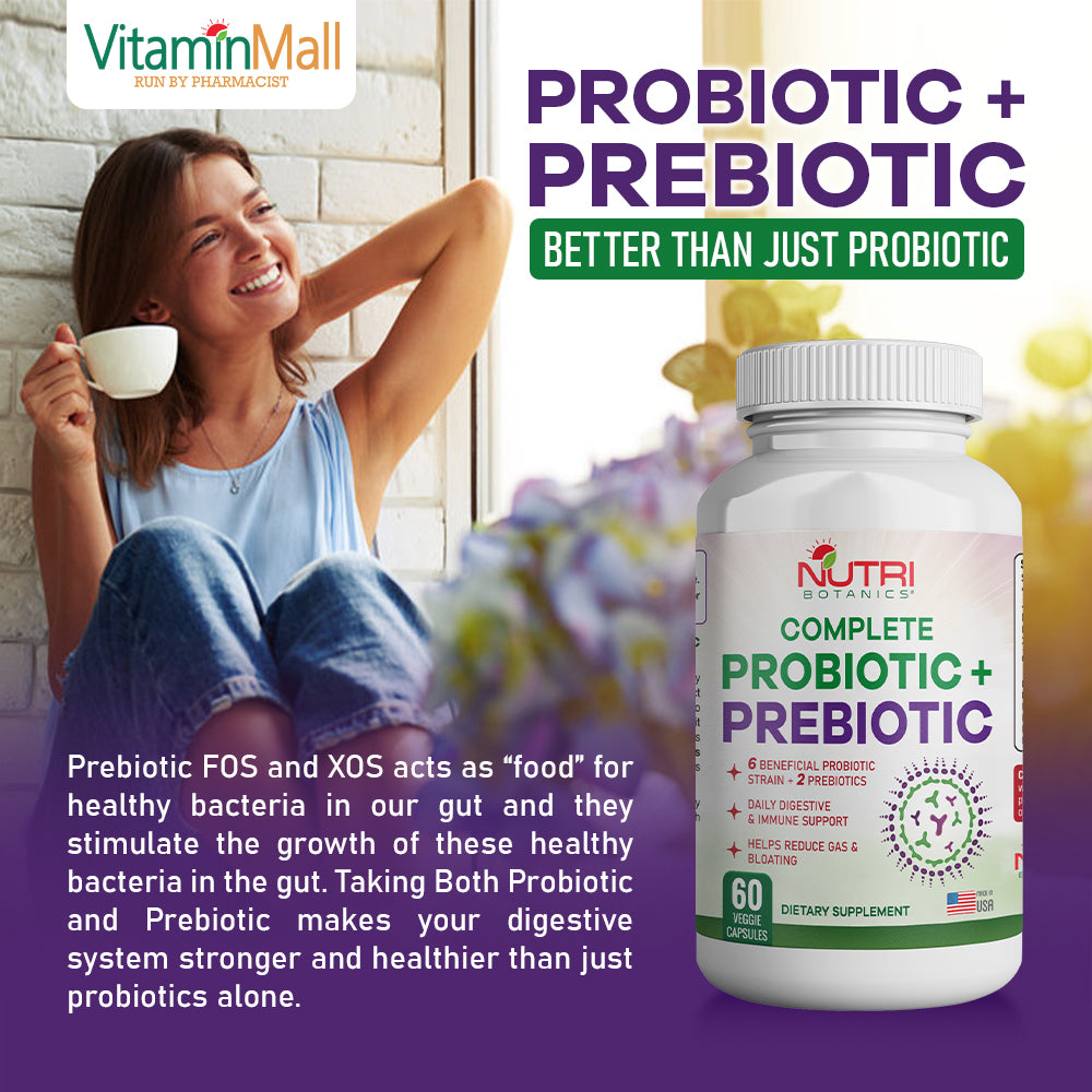 Nutri Botanics Prebiotic + Probiotic Supplement – 60 Veggie Capsules