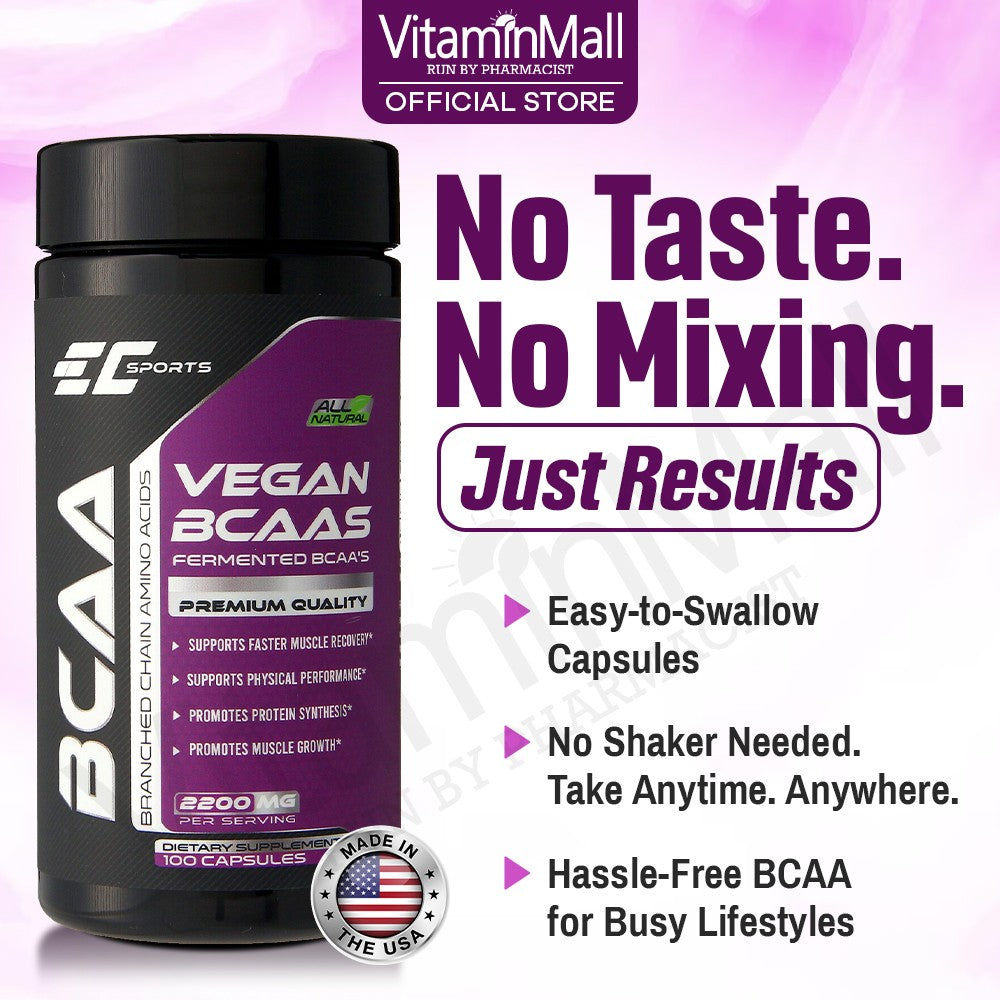 EC-Sports 100% BCAA 2:1:1 Branched Chain Amino Acid - 100 Capsules