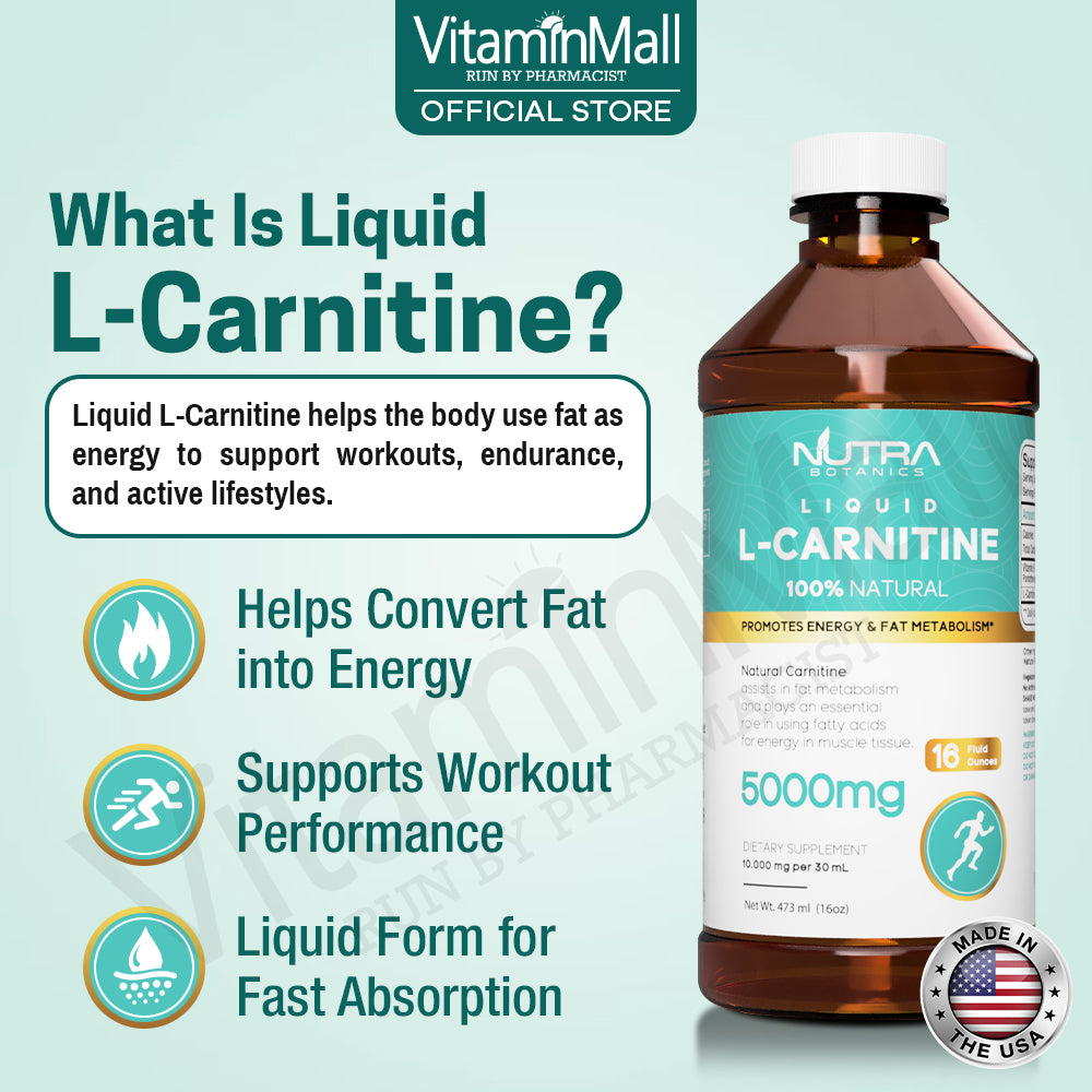 Nutra Botanics Liquid L-Carnitine 5000mg - Liquid Fat Burner - 473ml