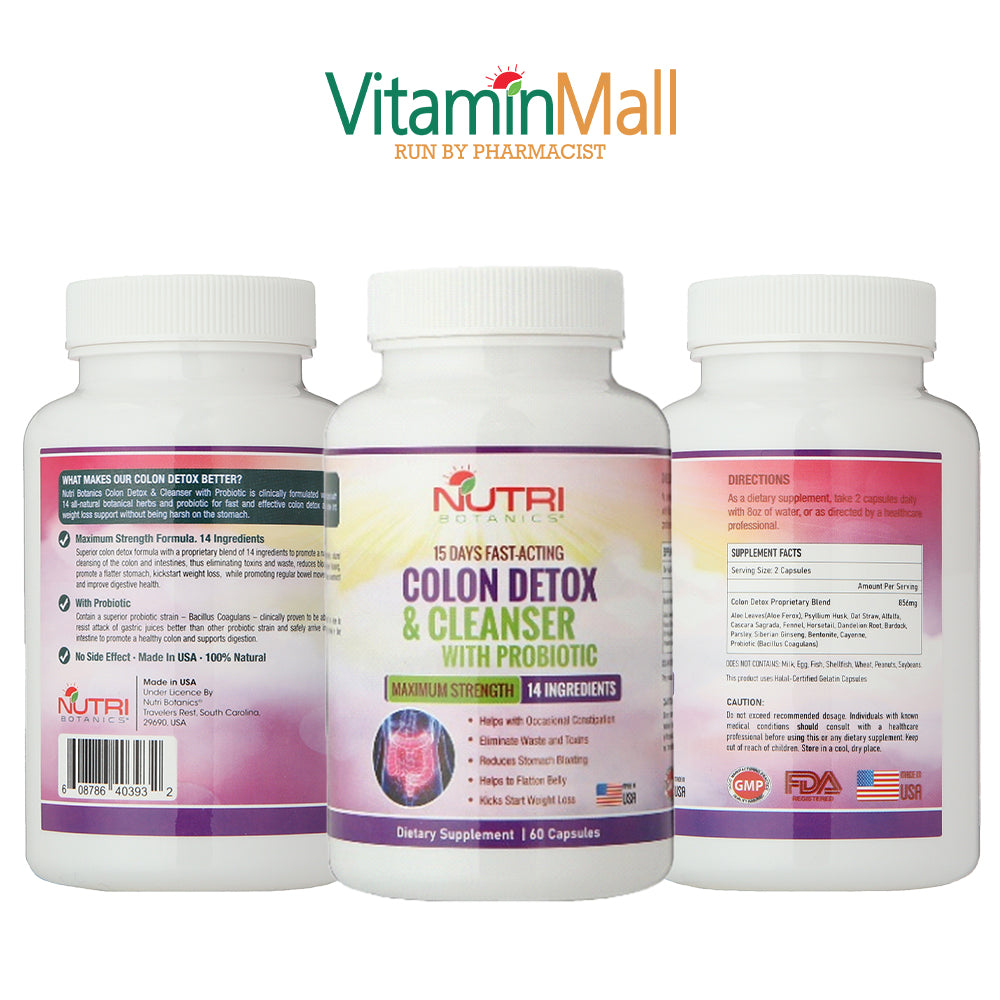 Nutri Botanics Colon Detox & Cleanser with Probiotics for Weight Loss – 60 Detox Capsules