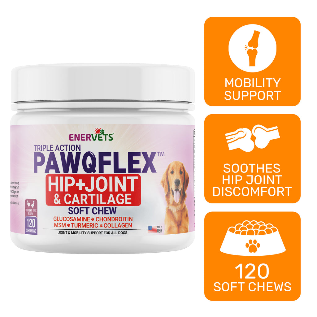 Enervets PawQFlex Dog Hip and Joint Supplement Chicken Flavoured Dog Treats -120 Soft Chews