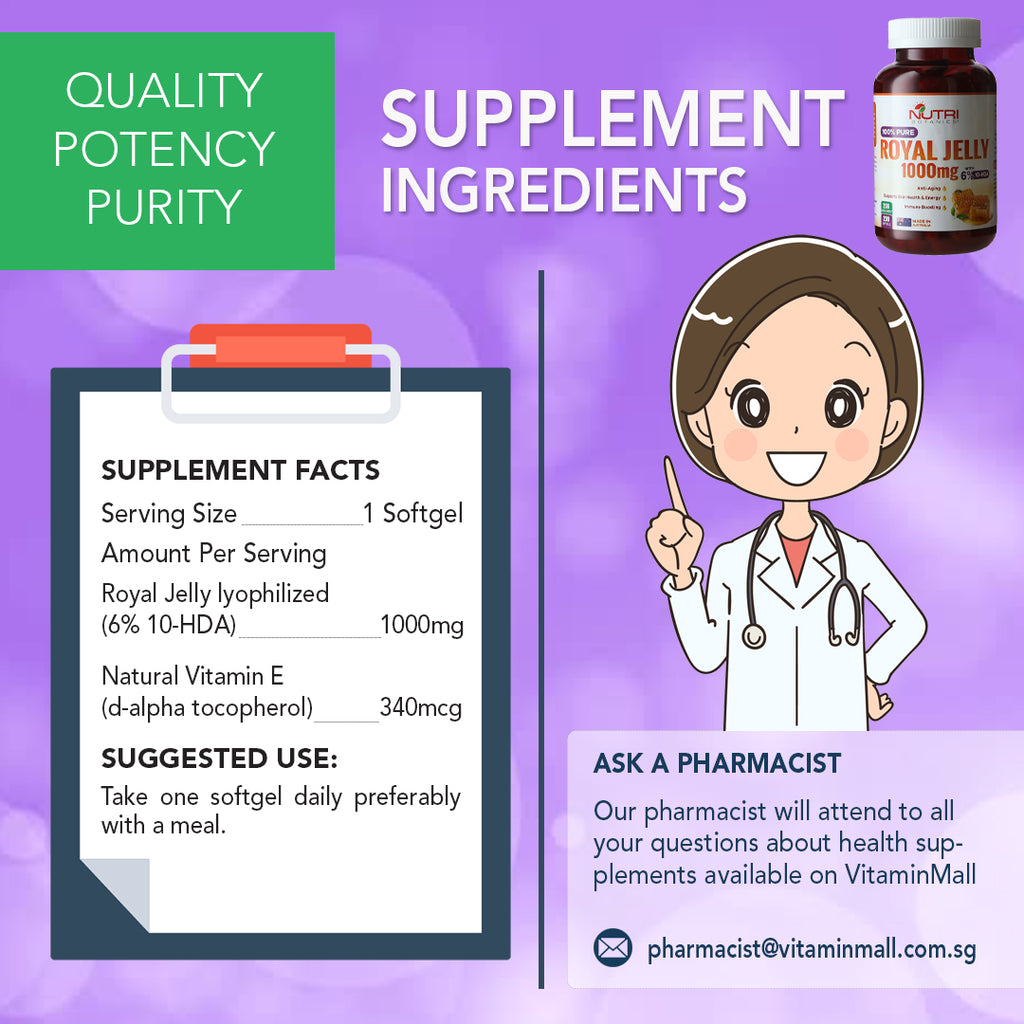 Nutri Botanics Royal Jelly 1000mg with 6% 10-HDA – 200 Softgels