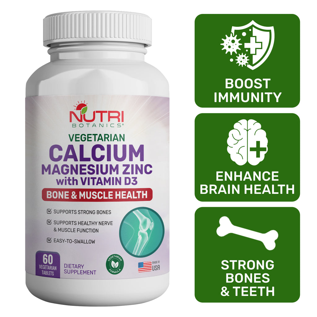 Nutri Botanics Calcium Magnesium Zinc with Vitamin D3 Supplement – 60 Vegetarian Tablets