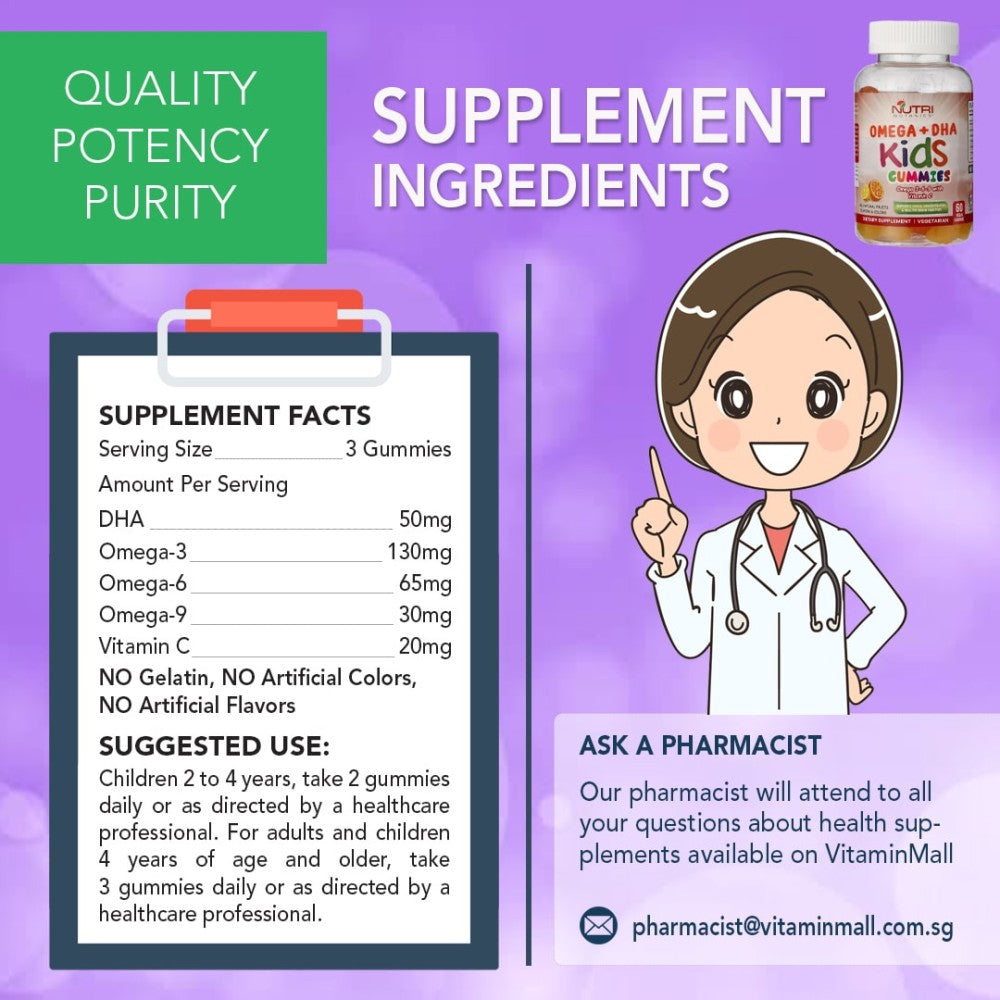 Nutri Botanics Vegetarian Kids Omega + DHA Gummies with Vitamin C – 60 Gummies
