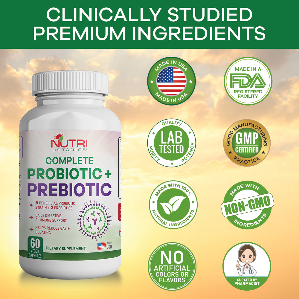 Nutri Botanics Prebiotic + Probiotic Supplement – 60 Veggie Capsules