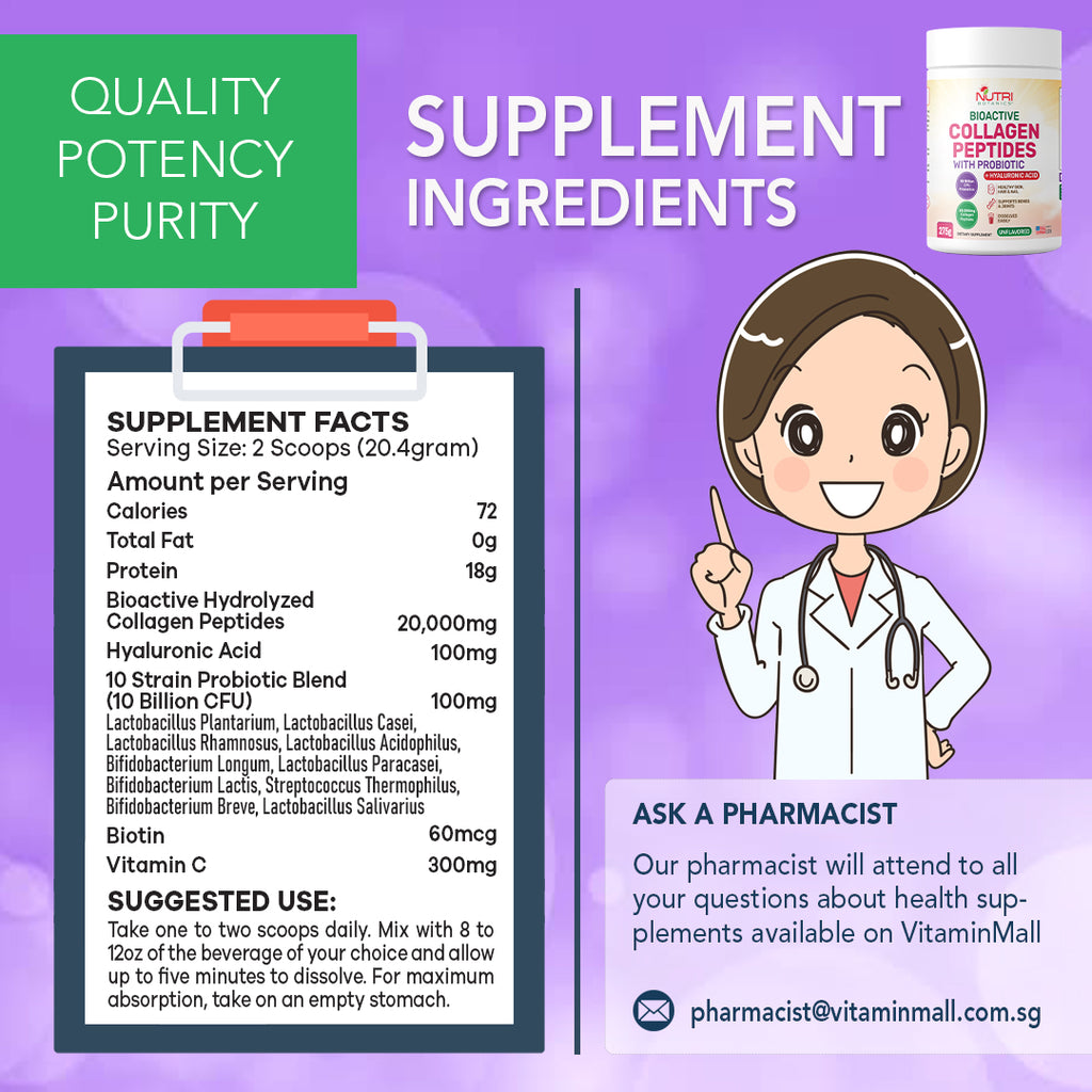 Nutri Botanics Bioactive Collagen Peptides Powder with Probiotic + Hyaluronic Acid – 275g
