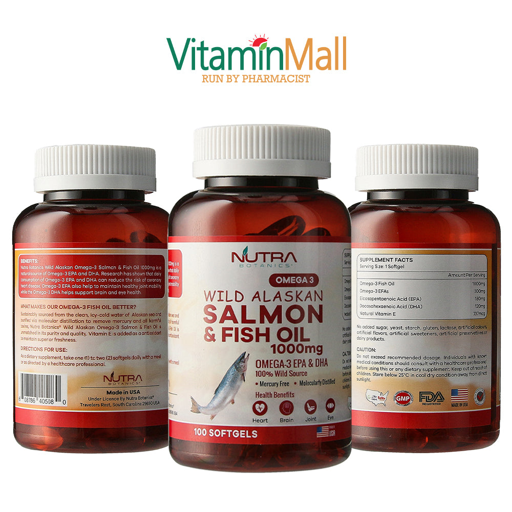 Nutra Botanics Wild Alaskan Omega 3 Salmon Fish Oil - 1000mg