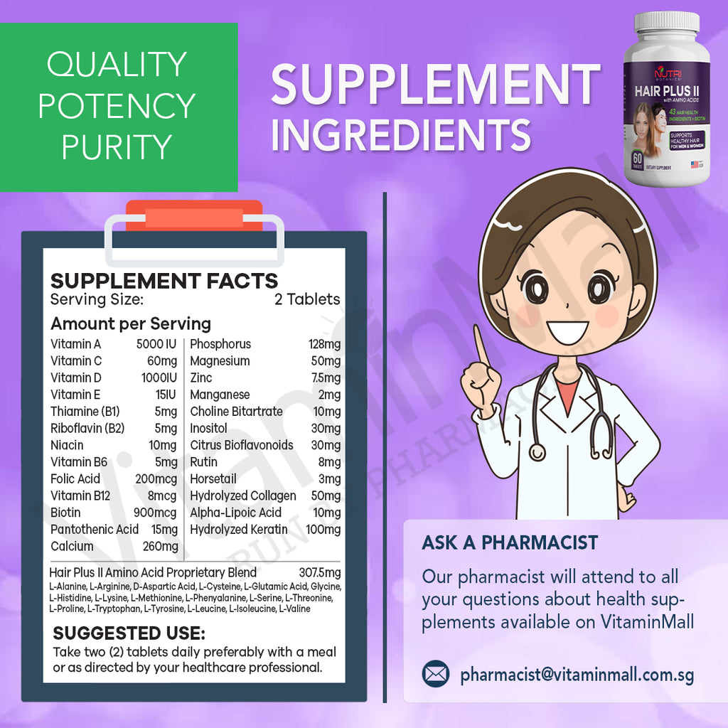 Nutri Botanics Hair Plus II with Amino Acids – 60 Tablets