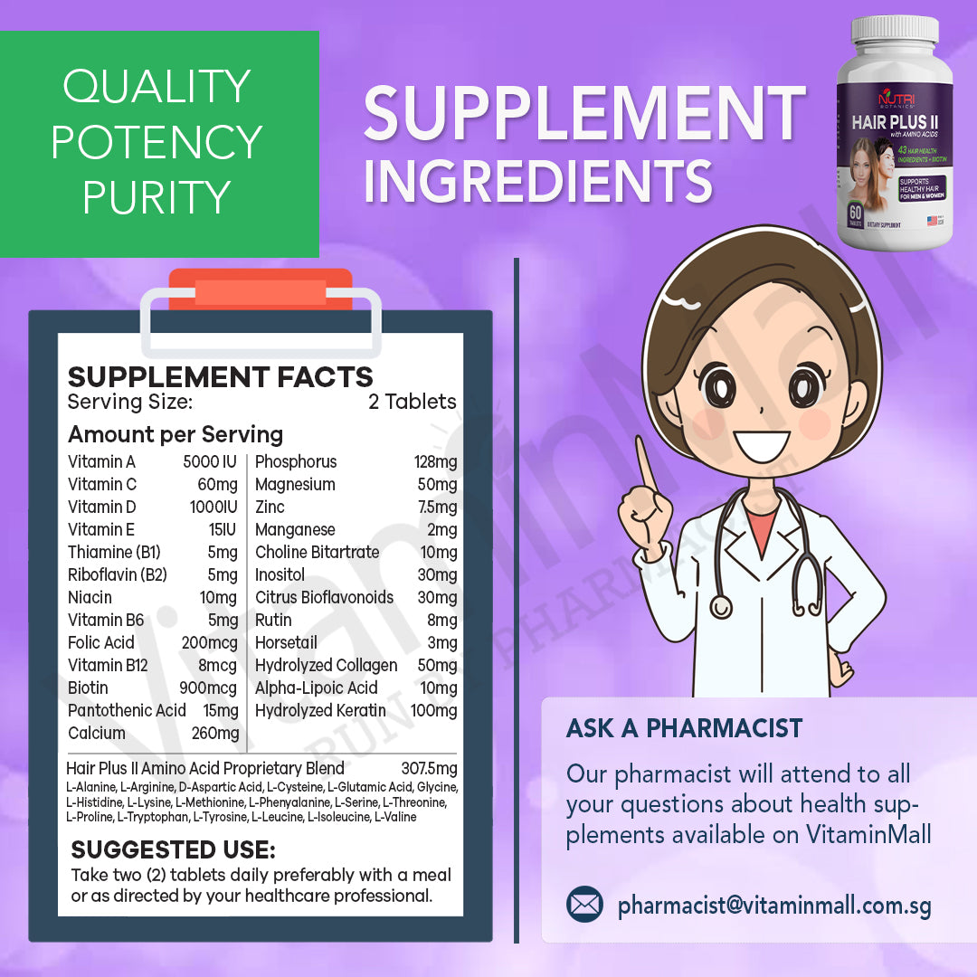 Nutri Botanics Hair Plus II with Amino Acids – 60 Tablets