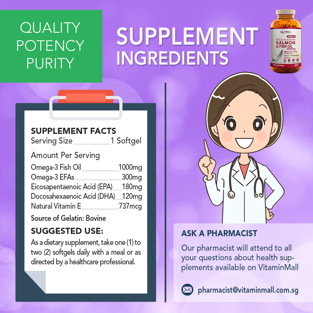 Nutra Botanics Omega 3 Wild Alaskan Salmon & Fish Oil 1000mg – 300 Softgels