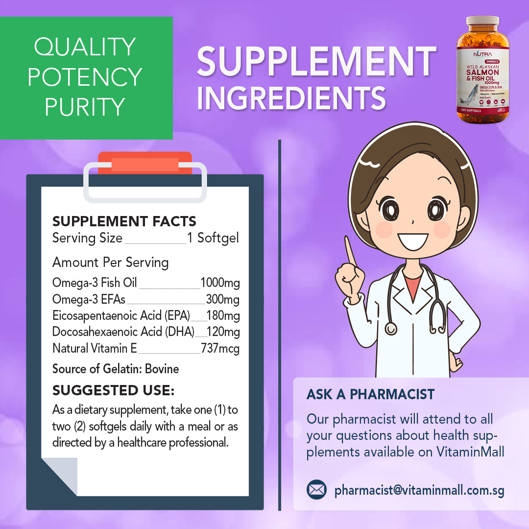 Nutra Botanics Omega 3 Wild Alaskan Salmon & Fish Oil 1000mg – 300 Softgels