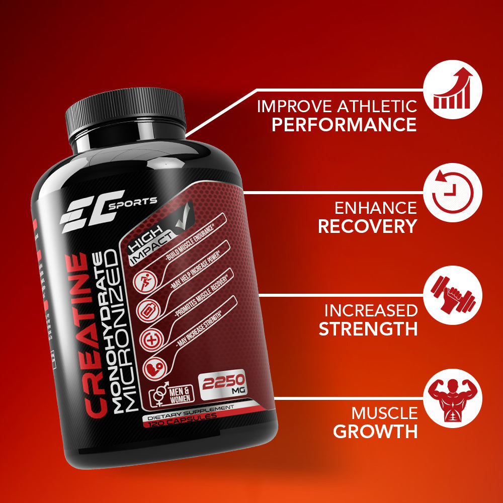 EC Sports Creatine Monohydrate 2250mg - 120 Capsules