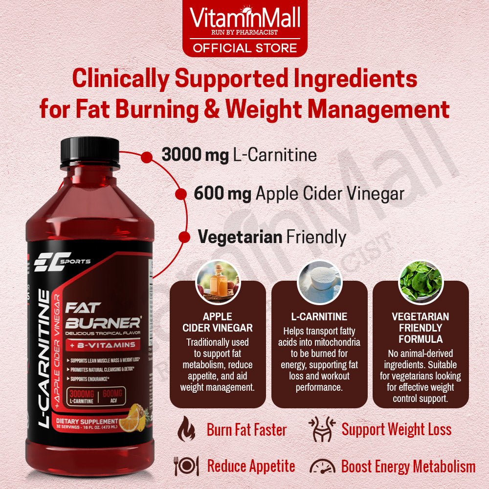 EC Sports Liquid L Carnitine + Apple Cider Vinegar - 473ml