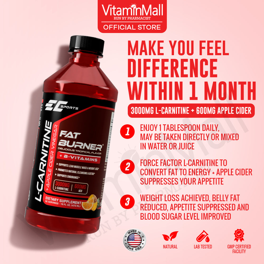 EC Sports Liquid L Carnitine + Apple Cider Vinegar - 473ml