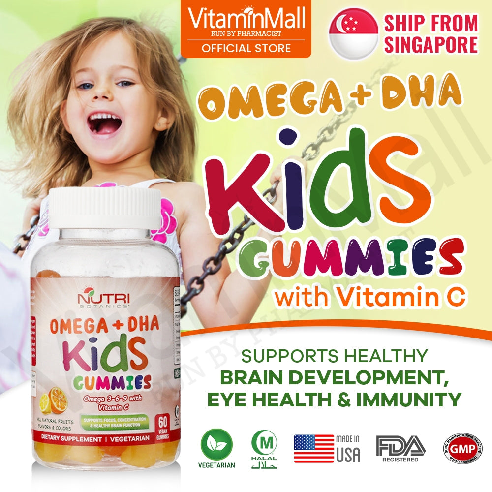 Nutri Botanics Vegetarian Kids Omega + DHA Gummies with Vitamin C – 60 Gummies