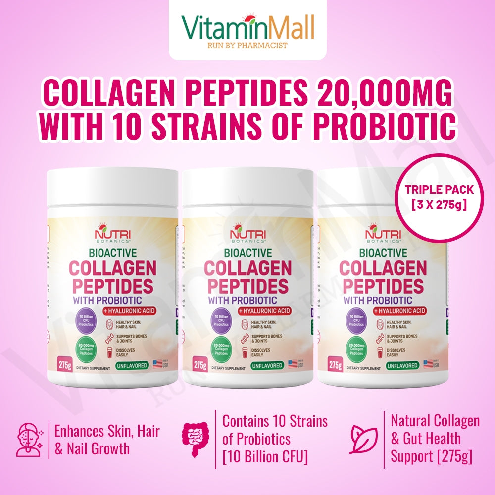 Nutri Botanics Bioactive Collagen Peptides Powder with Probiotic + Hyaluronic Acid – 275g