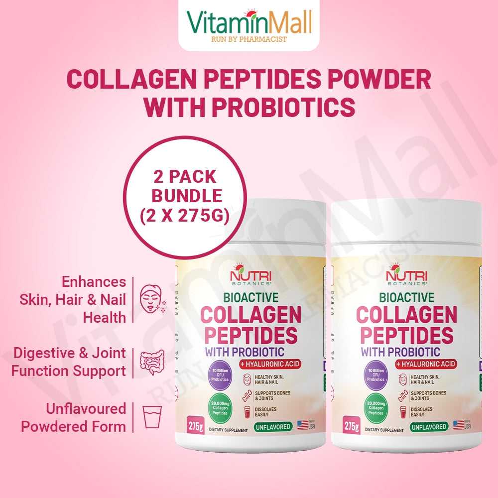 Nutri Botanics Bioactive Collagen Peptides Powder with Probiotic + Hyaluronic Acid – 275g