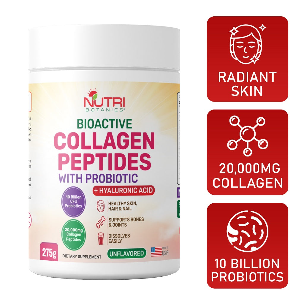 Nutri Botanics Bioactive Collagen Peptides Powder with Probiotic + Hyaluronic Acid – 275g