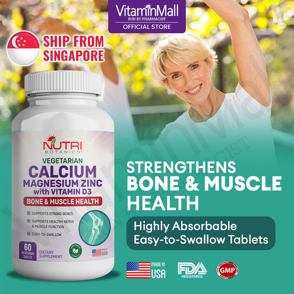 Nutri Botanics Calcium Magnesium Zinc with Vitamin D3 Supplement – 60 Vegetarian Tablets