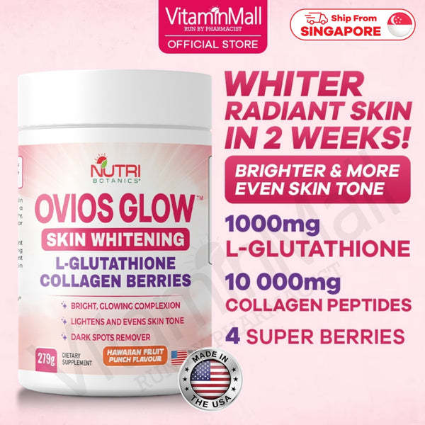 Ovios Glow Skin Whitening Collagen Glutathione Supplement - Skin Brightening 1000mg L Glutathione with Berries - 279g