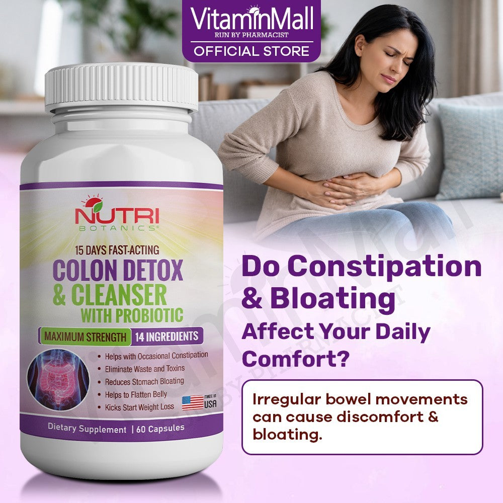 Nutri Botanics Colon Detox & Cleanser with Probiotics for Weight Loss – 60 Detox Capsules