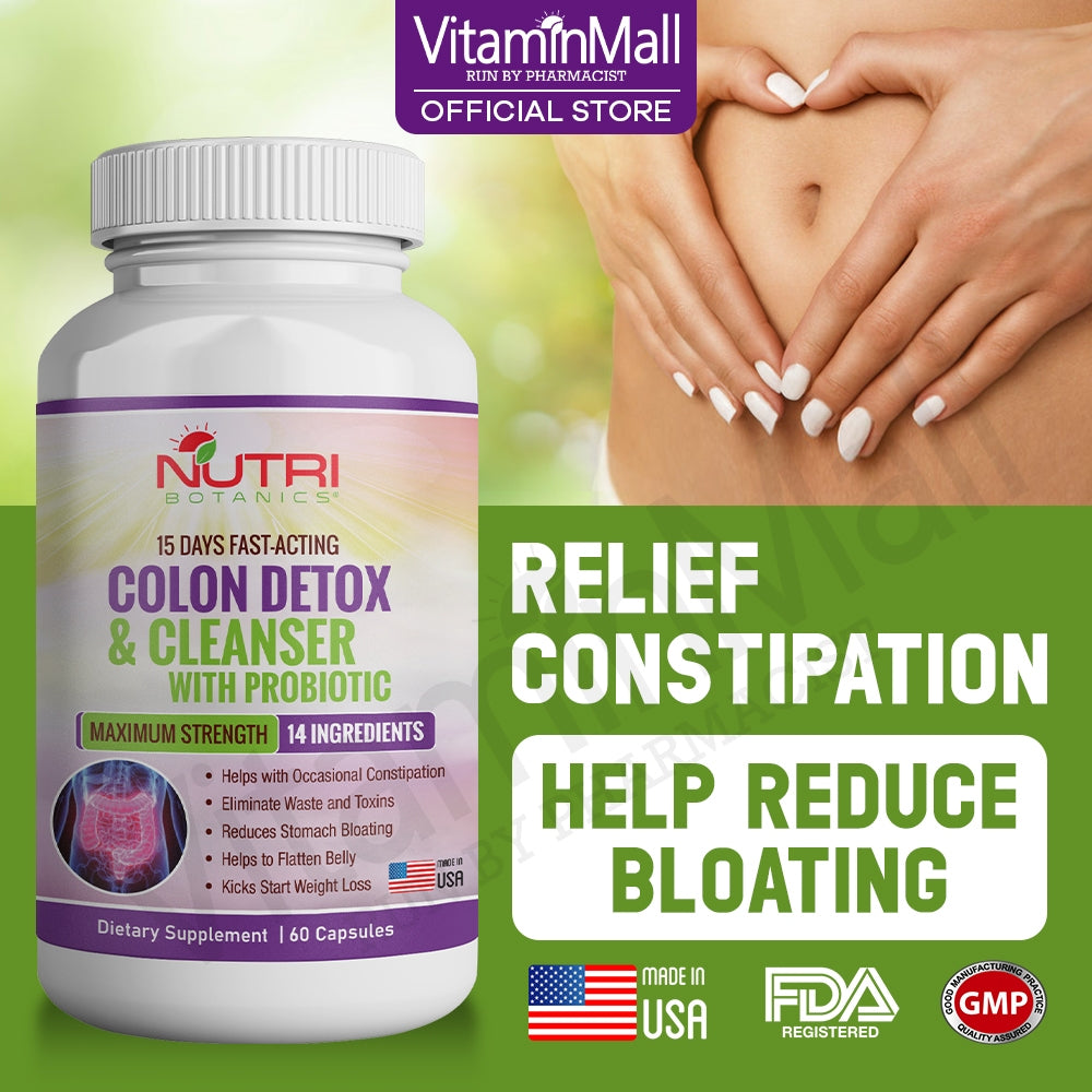 Nutri Botanics Colon Detox & Cleanser with Probiotics for Weight Loss – 60 Detox Capsules
