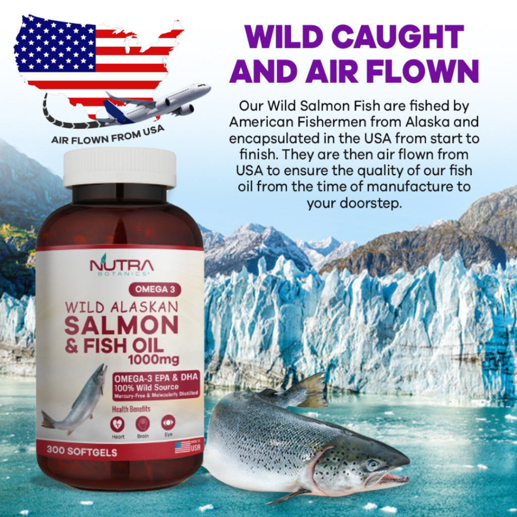 Nutra Botanics Omega 3 Wild Alaskan Salmon & Fish Oil 1000mg – 300 Softgels
