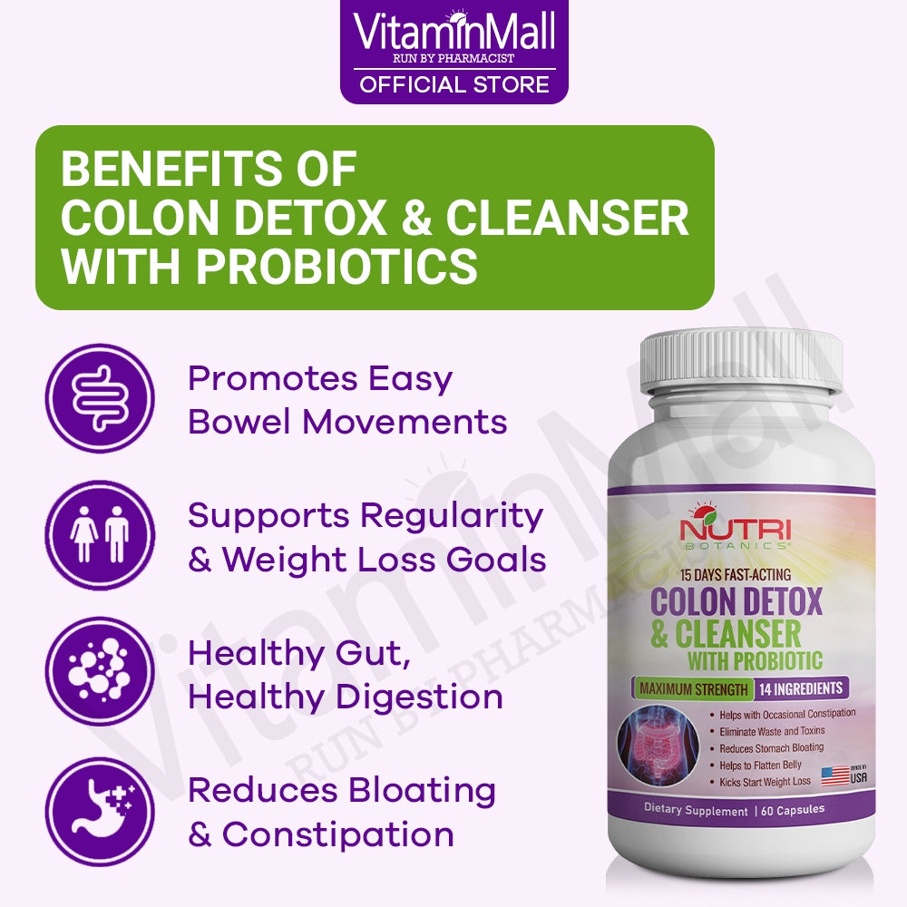 Nutri Botanics Colon Detox & Cleanser with Probiotics for Weight Loss – 60 Detox Capsules