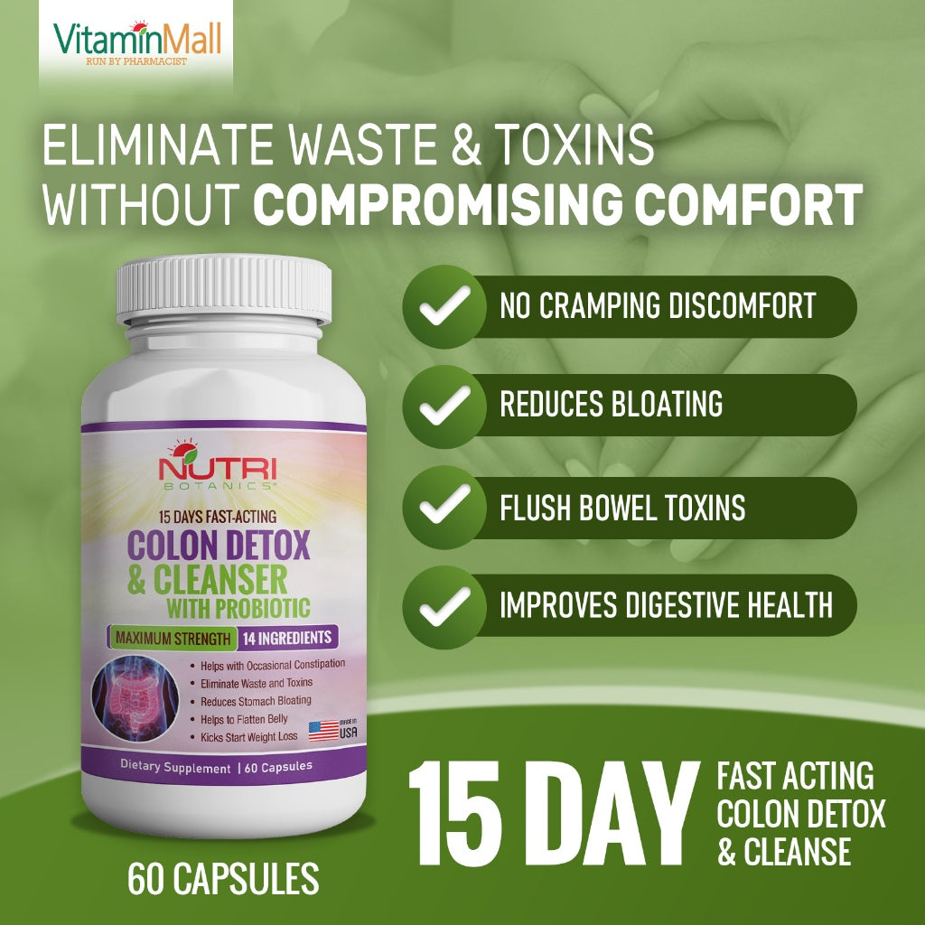 Nutri Botanics Colon Detox & Cleanser with Probiotics for Weight Loss – 60 Detox Capsules
