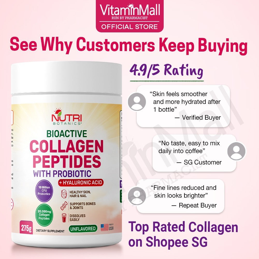 Nutri Botanics Bioactive Collagen Peptides Powder with Probiotic + Hyaluronic Acid – 275g