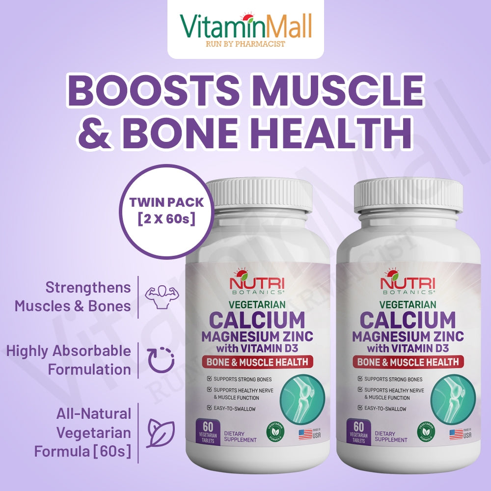 Nutri Botanics Calcium Magnesium Zinc with Vitamin D3 Supplement – 60 Vegetarian Tablets