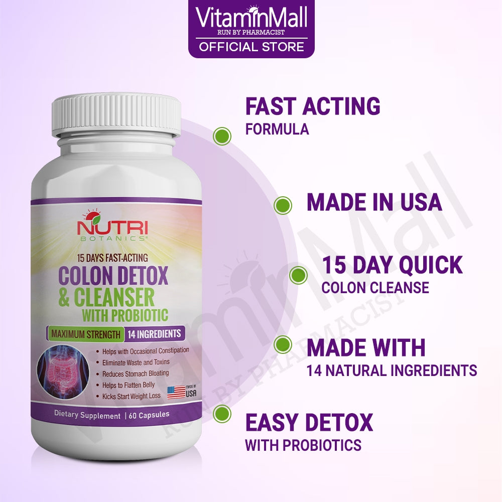 Nutri Botanics Colon Detox & Cleanser with Probiotics for Weight Loss – 60 Detox Capsules