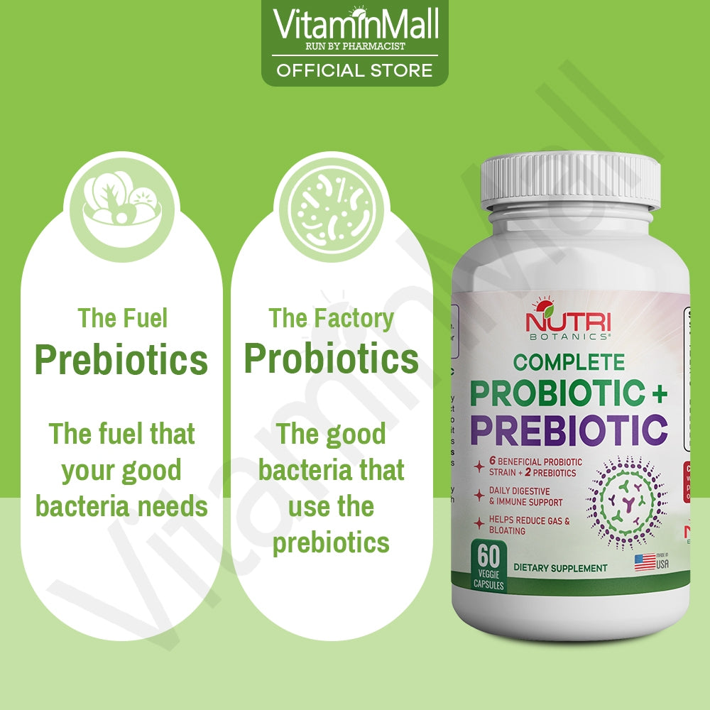 Nutri Botanics Prebiotic + Probiotic Supplement – 60 Veggie Capsules