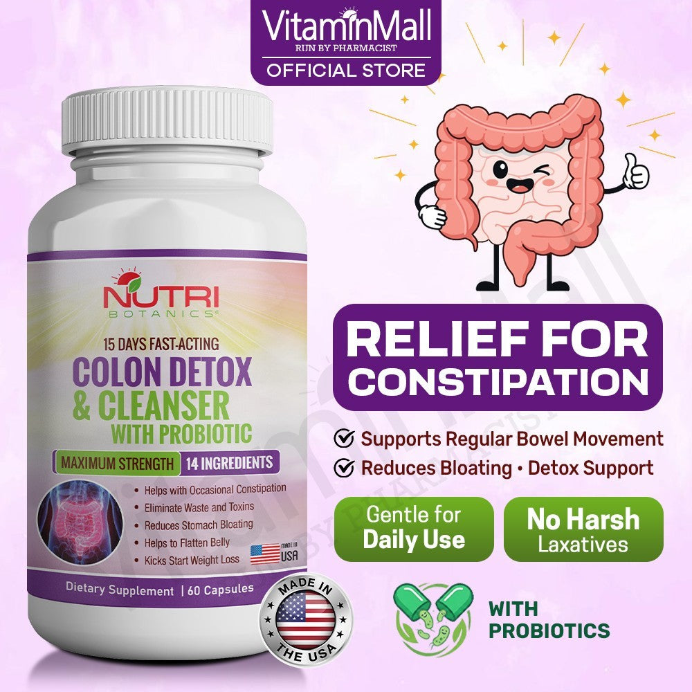 Nutri Botanics Colon Detox & Cleanser with Probiotics for Weight Loss – 60 Detox Capsules