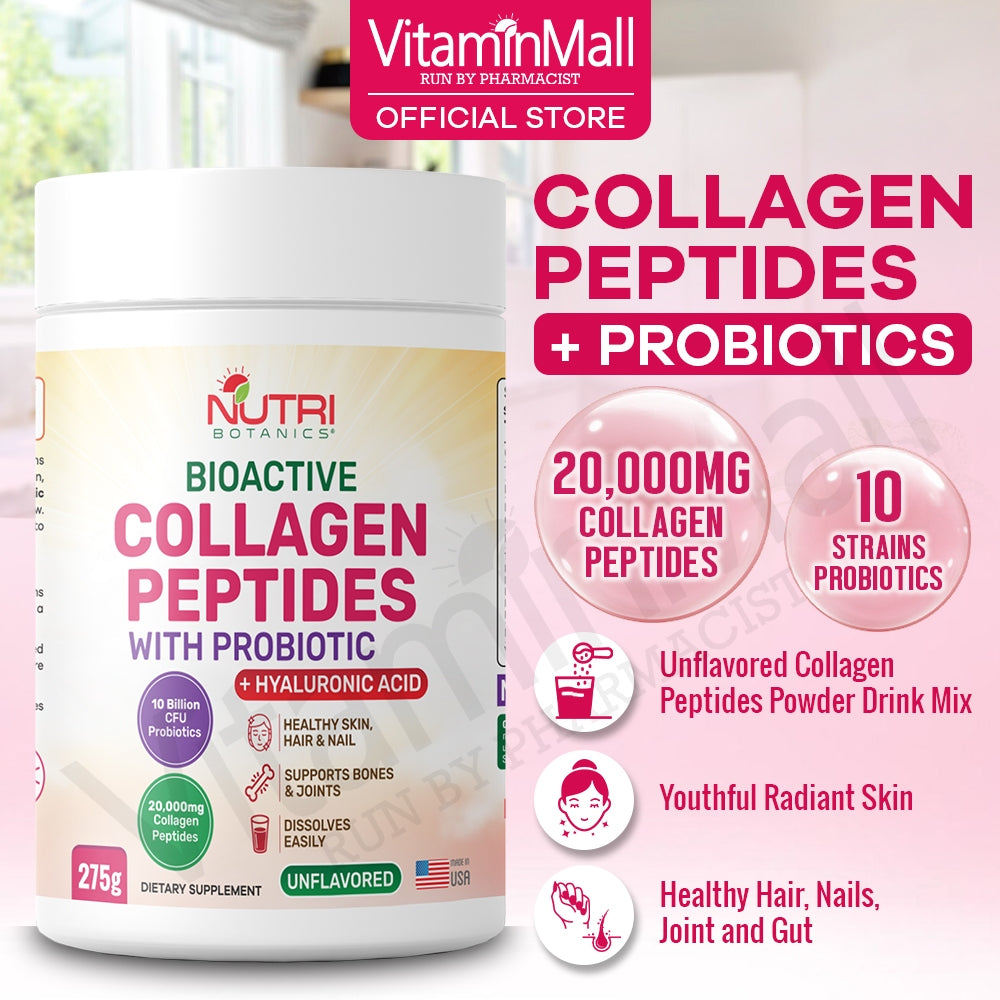 Nutri Botanics Bioactive Collagen Peptides Powder with Probiotic + Hyaluronic Acid – 275g