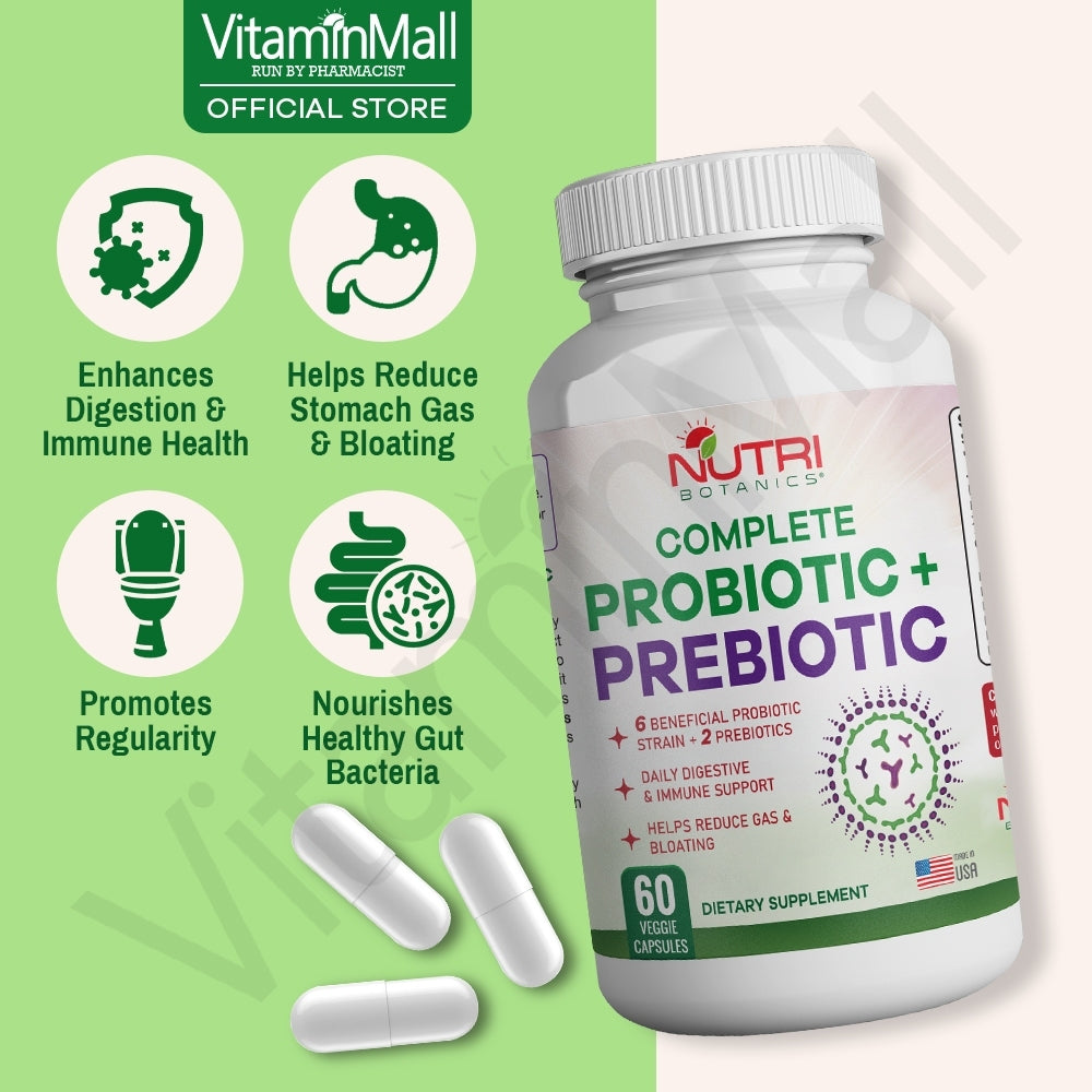 Nutri Botanics Prebiotic + Probiotic Supplement – 60 Veggie Capsules